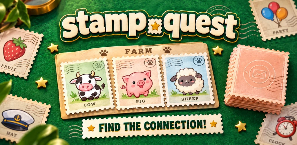 Promotional illustration of postage-stamp cards grouped by topic